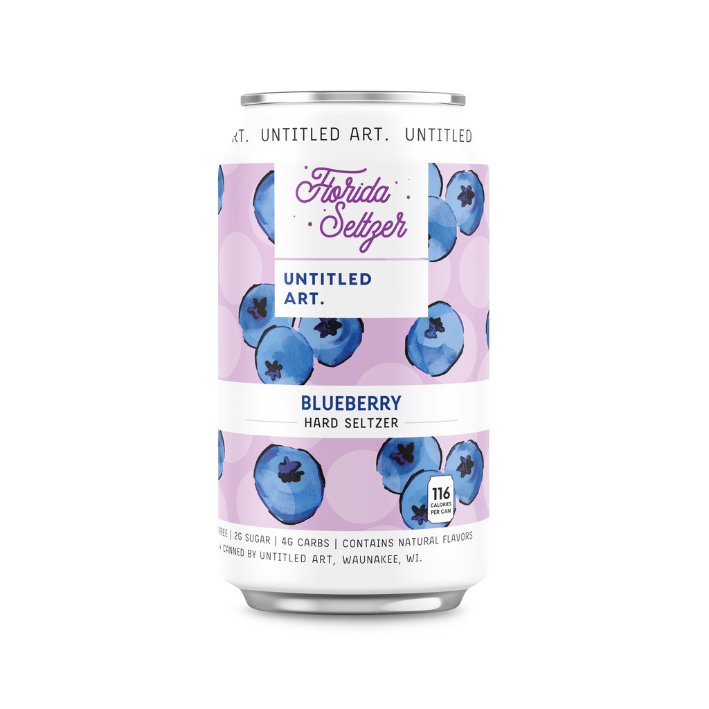 A can of blueberry iced tea on a white background.