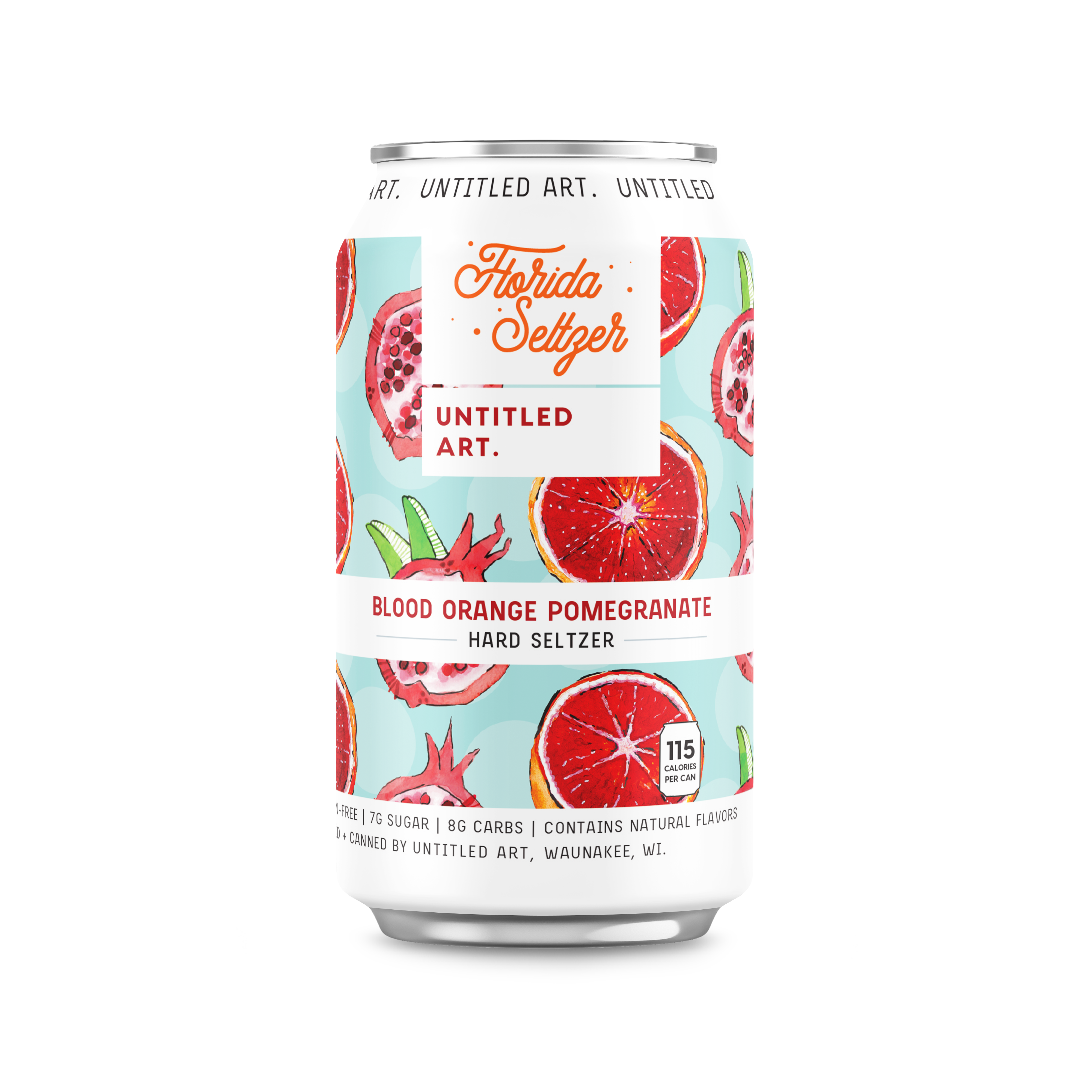 A can of pomegranate soda with a pomegranate on it.