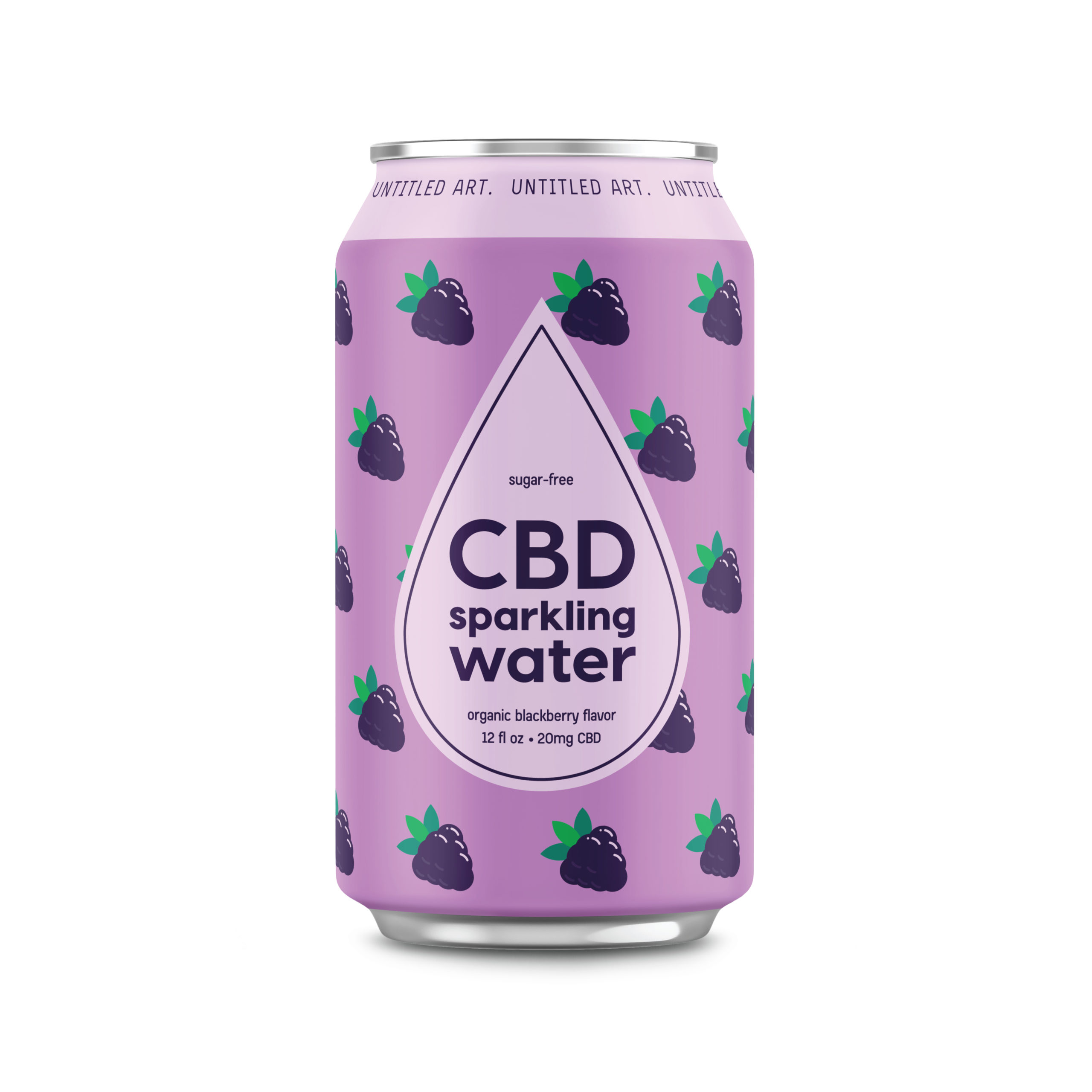 A can of cbd drinking water with blackberries on it.