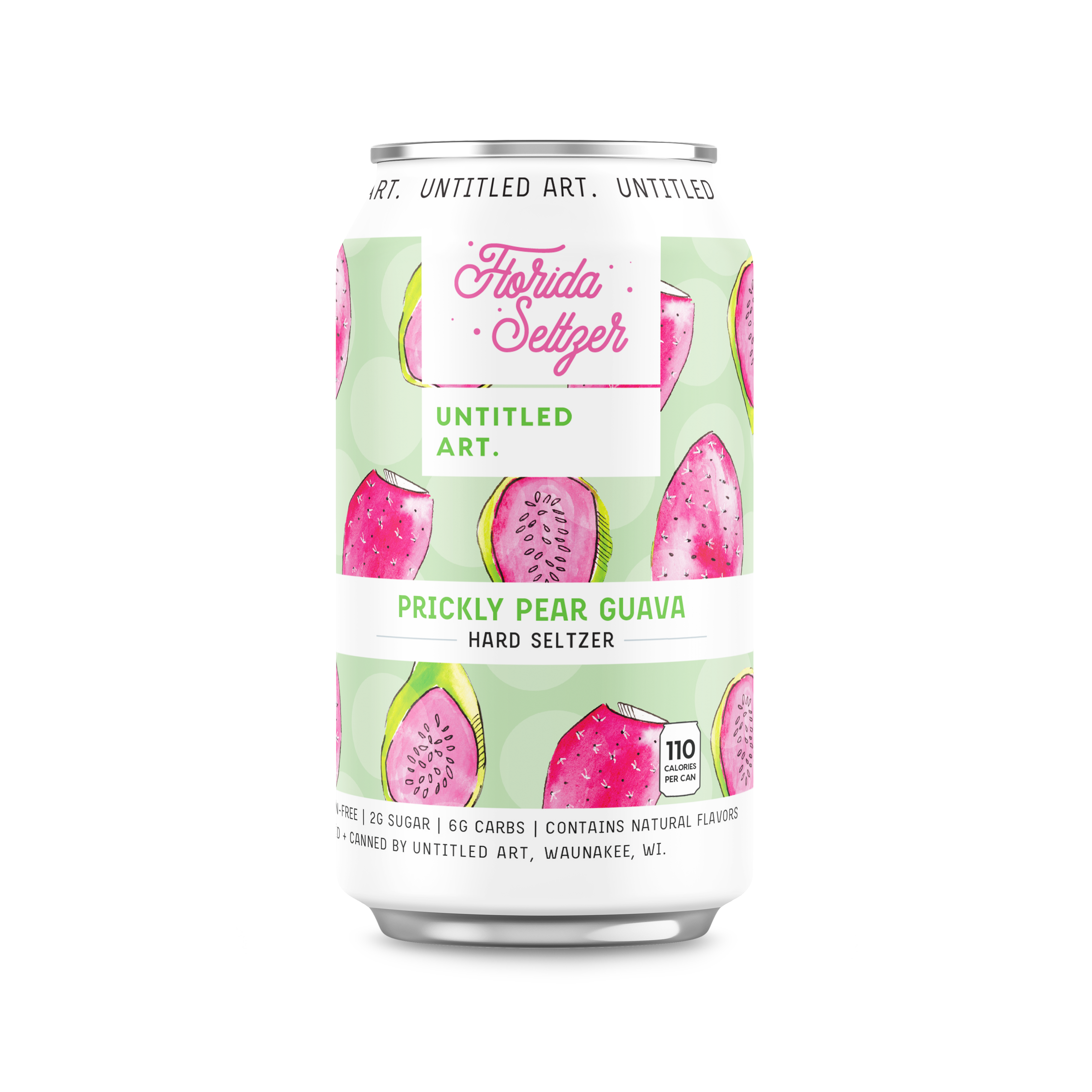 A can of a tropical fruit drink with a white background.