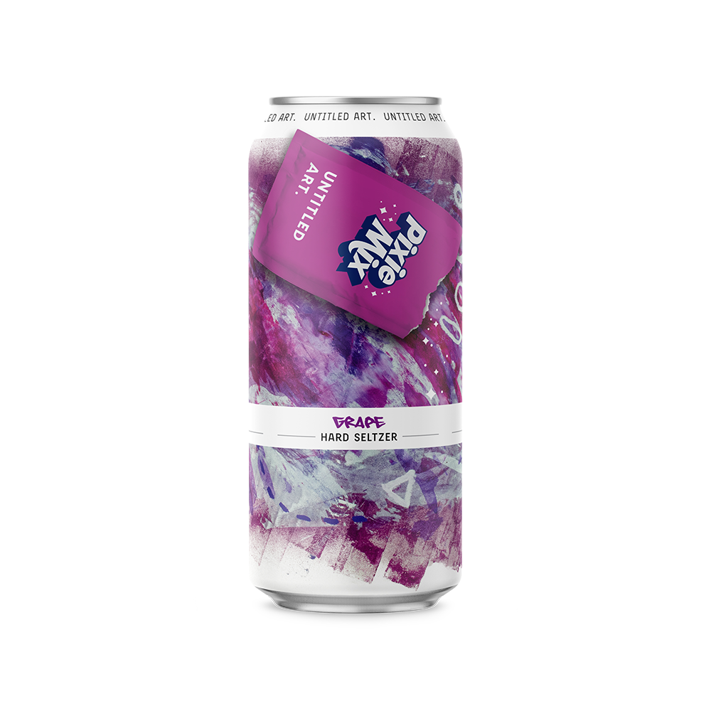 A can with a purple and white pattern on it.
