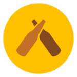 Two beer bottles in a yellow circle. Untappd Logo