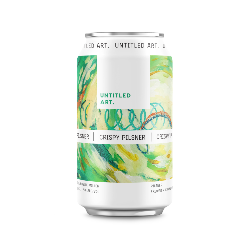 A can with a green and white swirl on it.