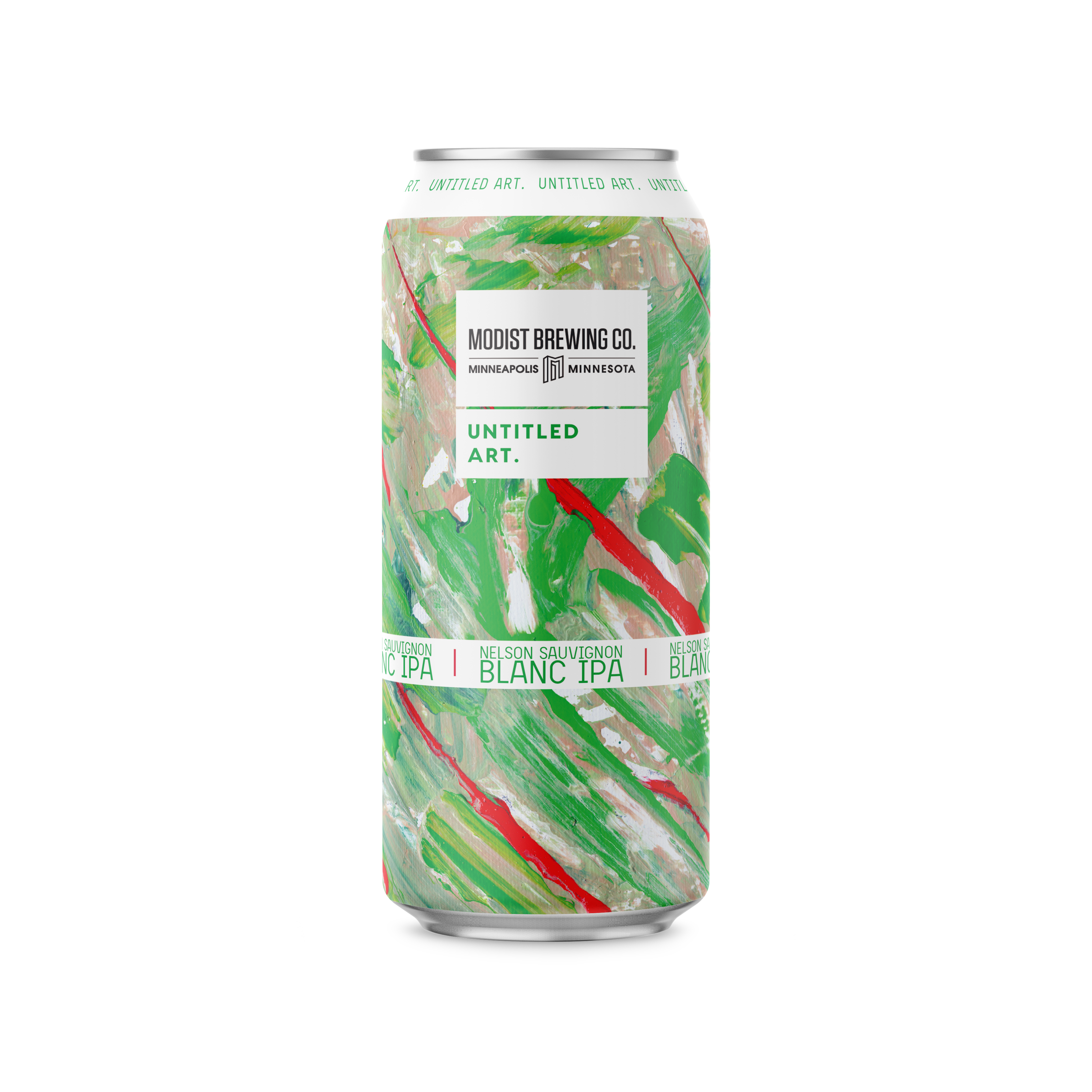 A can of green and white striped beer.