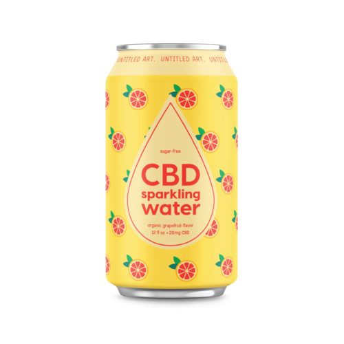 A can of cbd infused water with lemons on it.