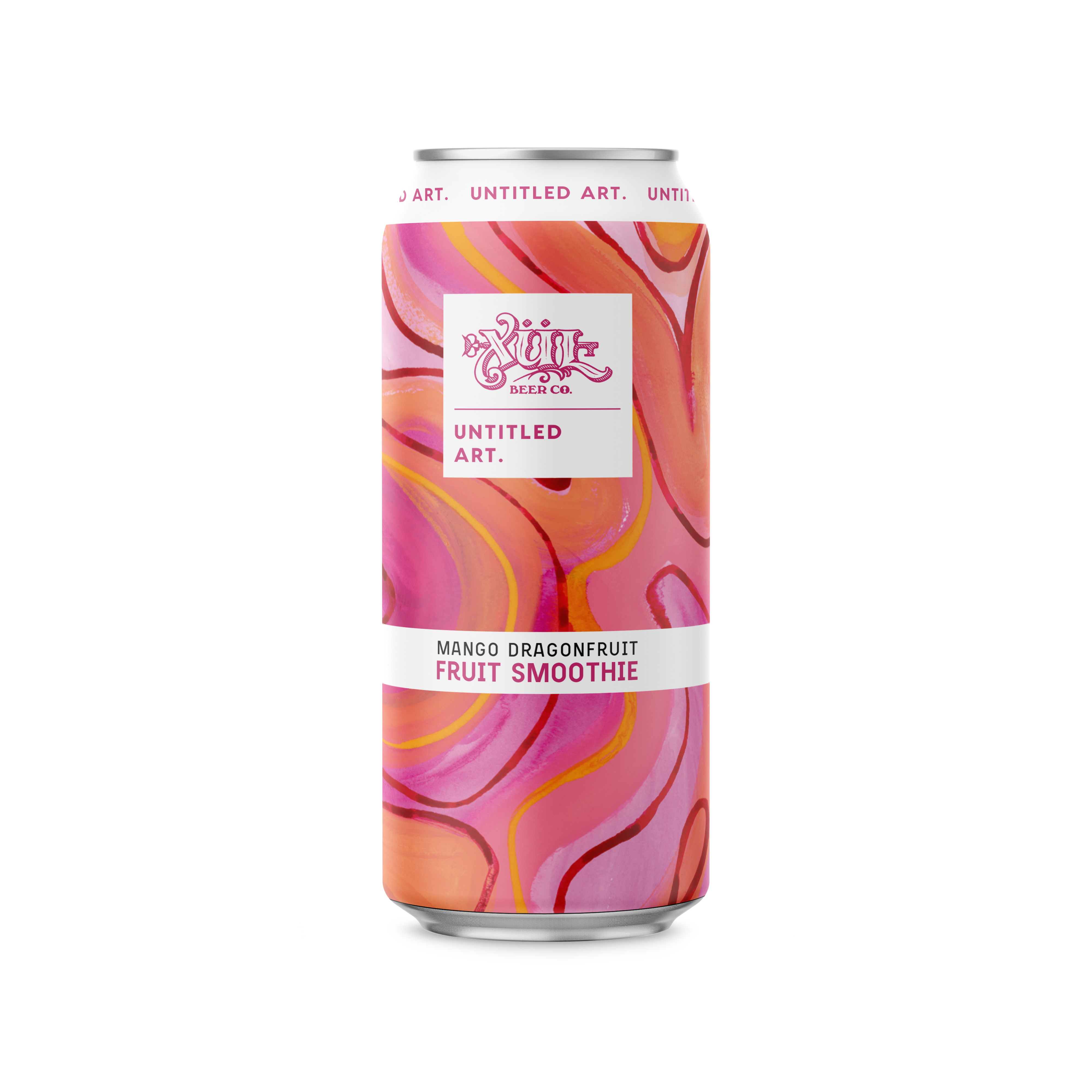 A can with a pink and white pattern on it.