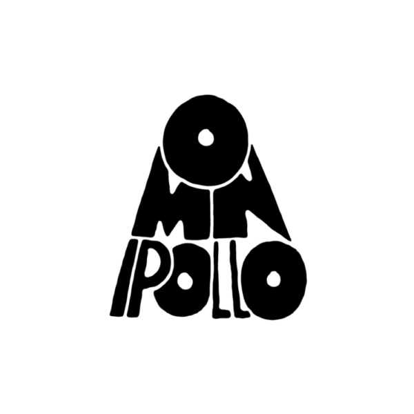 A black and white logo for om polo.