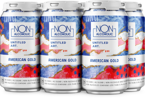 Four cans of Non-Alcoholic American Gold (6pk) iced tea.