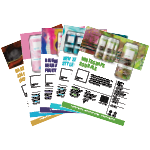 A set of brochures with different designs on them.
