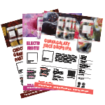 A set of four flyers for the cosmopolitan juice bar.