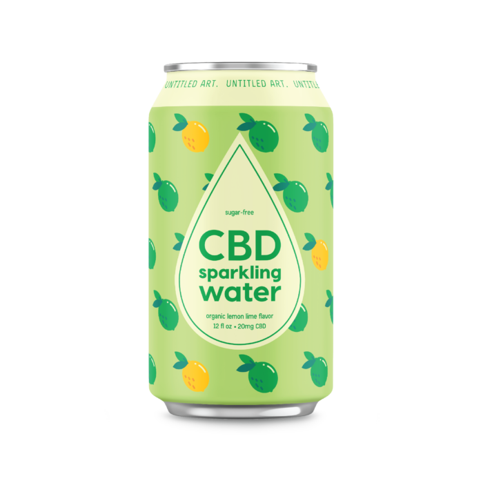 A 12-Pack of CBD Sparkling Water with lemons on it.