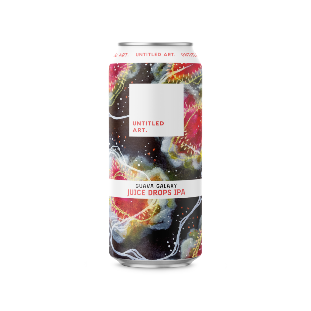 A can of a drink with a hibiscus on it.
