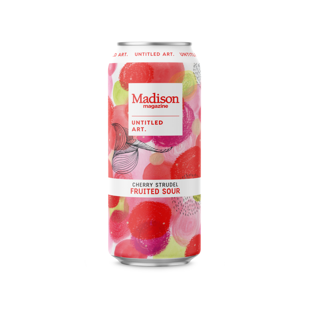A can of madison's strawberry soda on a white background.