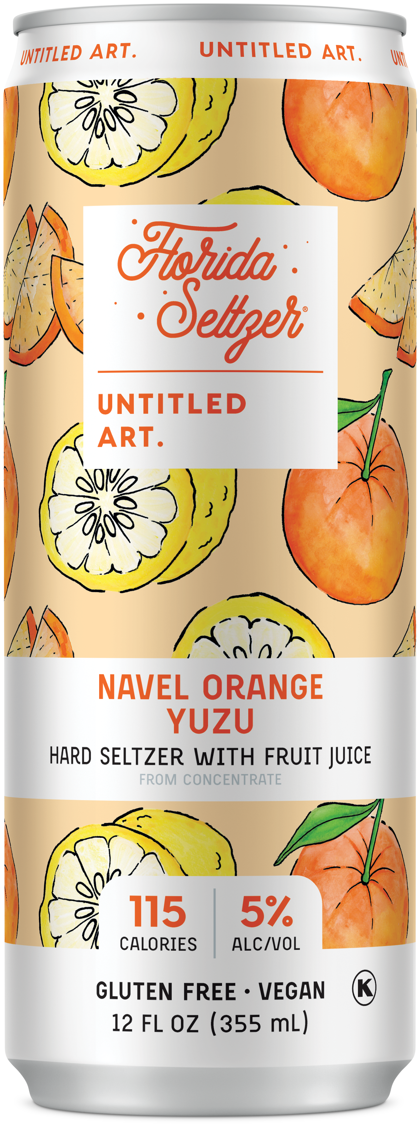 A can of orange juice with fruit on it.